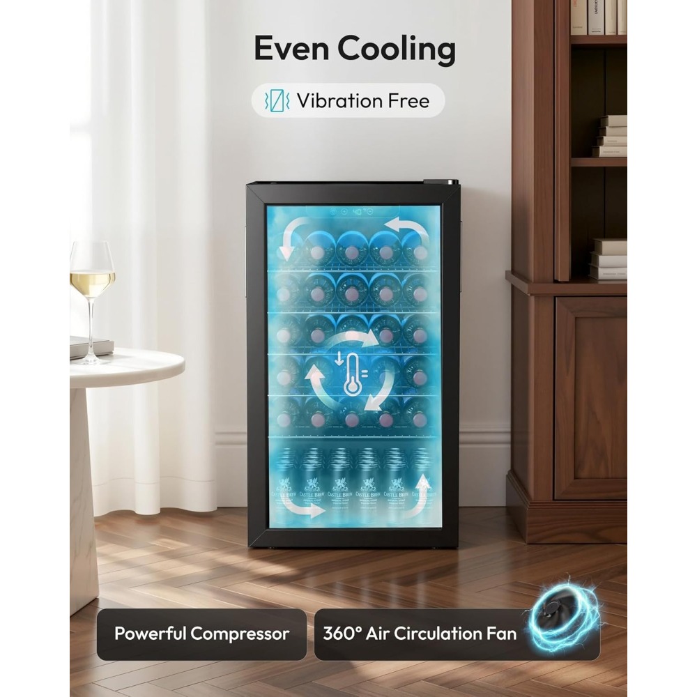 125-Can Beverage Cooler, Glass - Wine Beer Mini Fridge recension och pris
