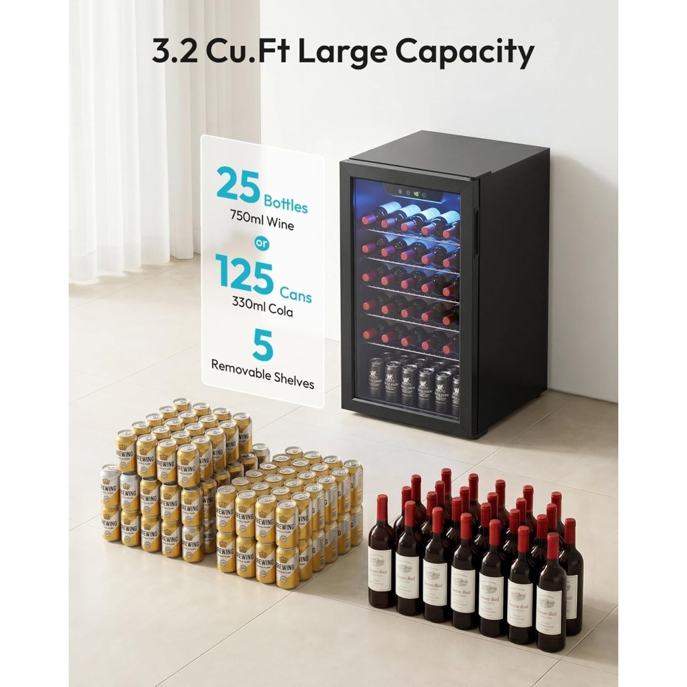 125-Can Beverage Cooler, Glass - Wine Beer Mini Fridge recension och pris